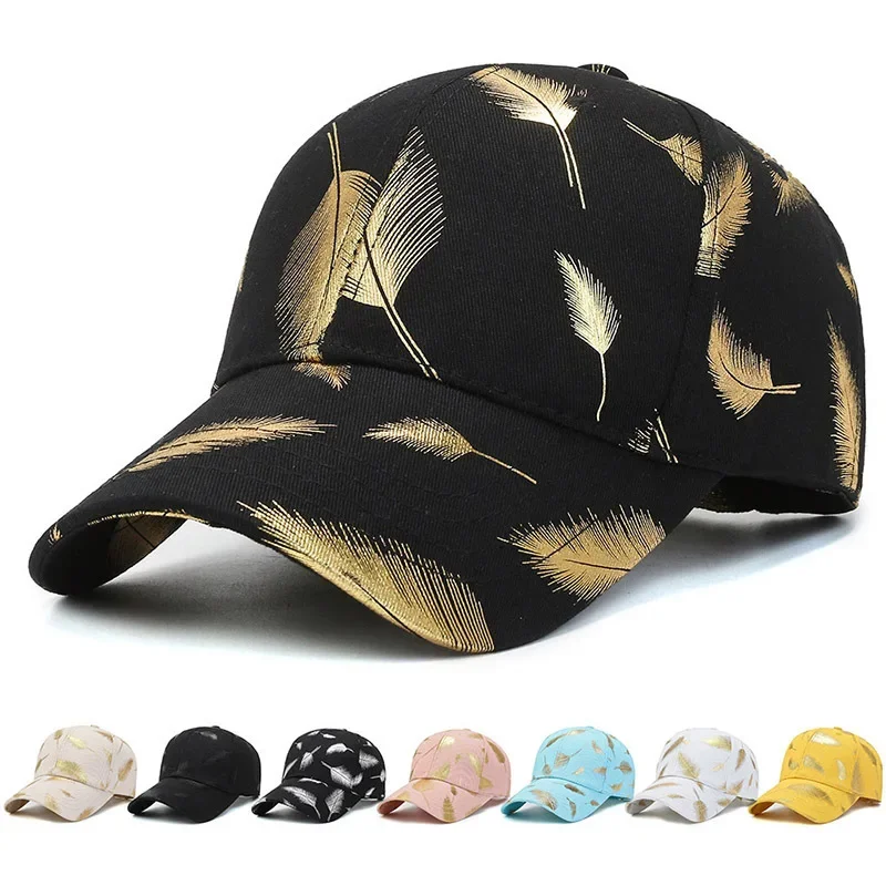 

Golden feather printed youth baseball cap with adjustable outdoor casual sports sun protection and trendy duck tongue hat
