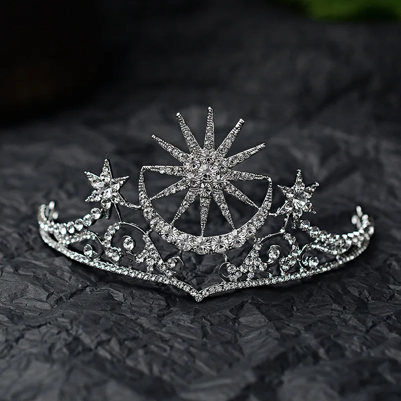 Baroque Star Crown Crystal Bridal Tiaras Rhinestone Pageant Diadem Bride Star Headdress Wedding Hair Accessories Tiara De Noiva