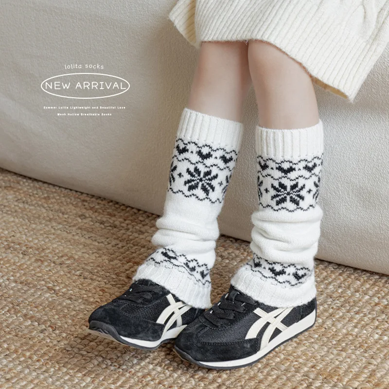 

Kids Girls Knitted Leg Warmers Winter Thermal Boot Socks with Heart Snowflake Color Blocking Stackable Socks Retro Cable Socks
