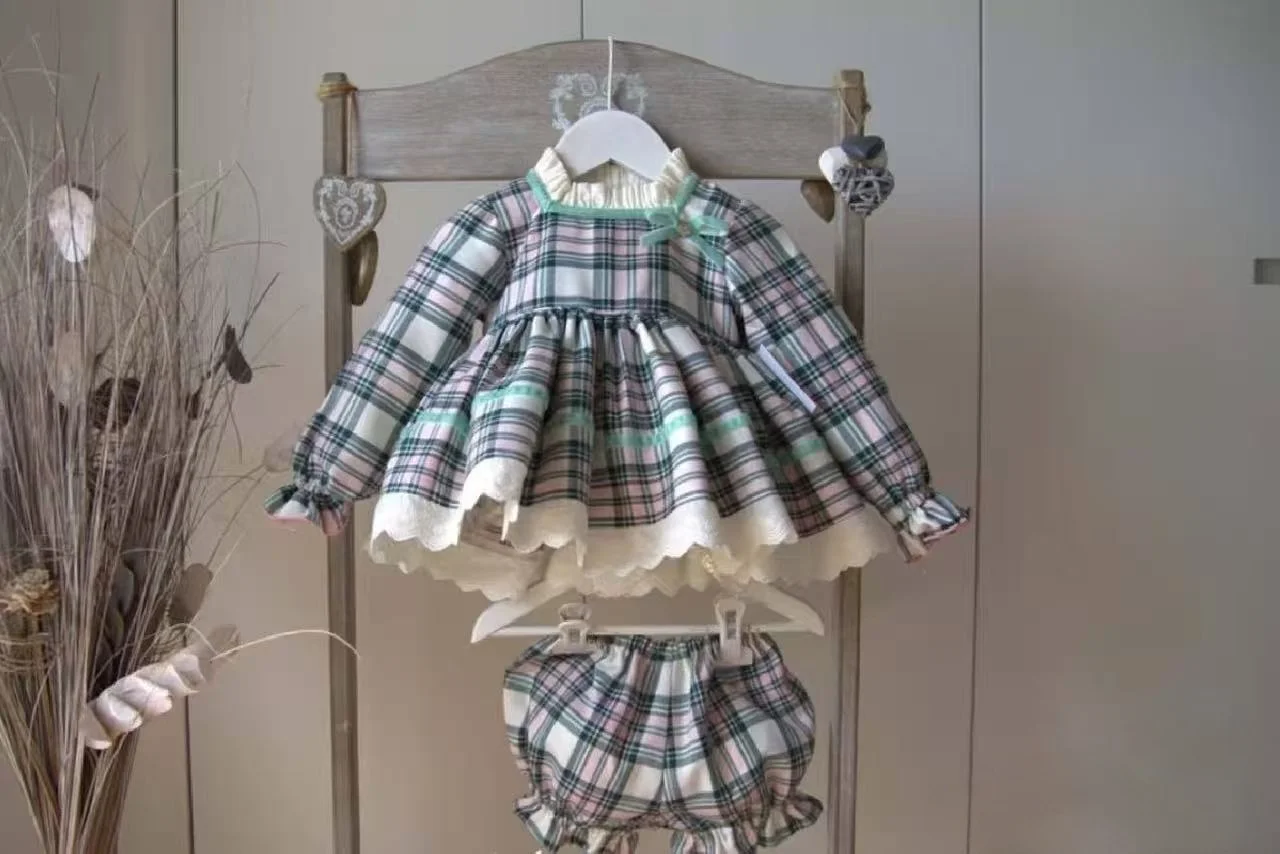 

0-8Y Baby Girl Autumn Winter Green Vintage Princess Dress for Birthday Photography Holiday Eid Christmas C336