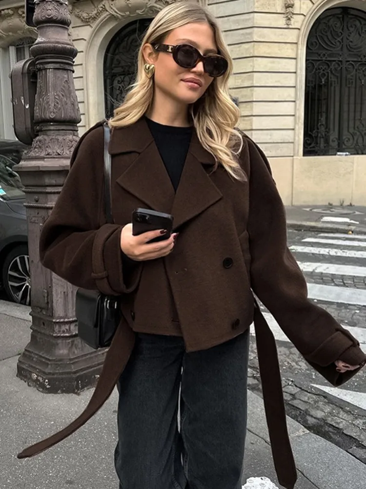 

Элегантная шерстяная женская шаль, модная двубортная женская уличная шаль с v-образным вырезом, осень-зима 2021, повседневная женская верхняя одежда