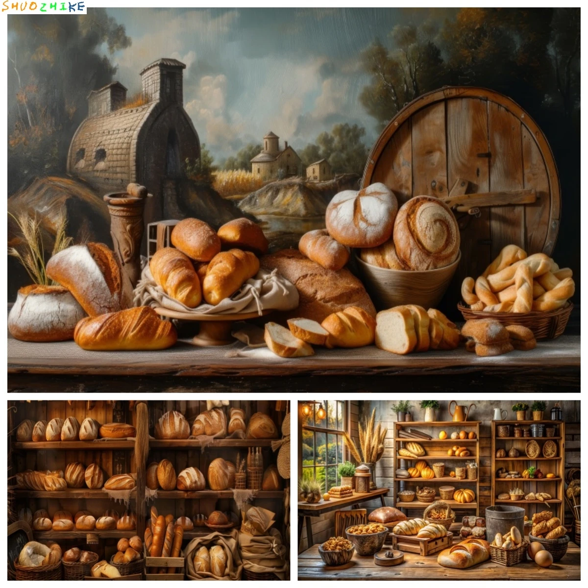 

Brown Wooden Cabinet Kitchen Donut Bread Backdrop Newborn Baby Birthday Party Decorations Photography Background Photo Studio