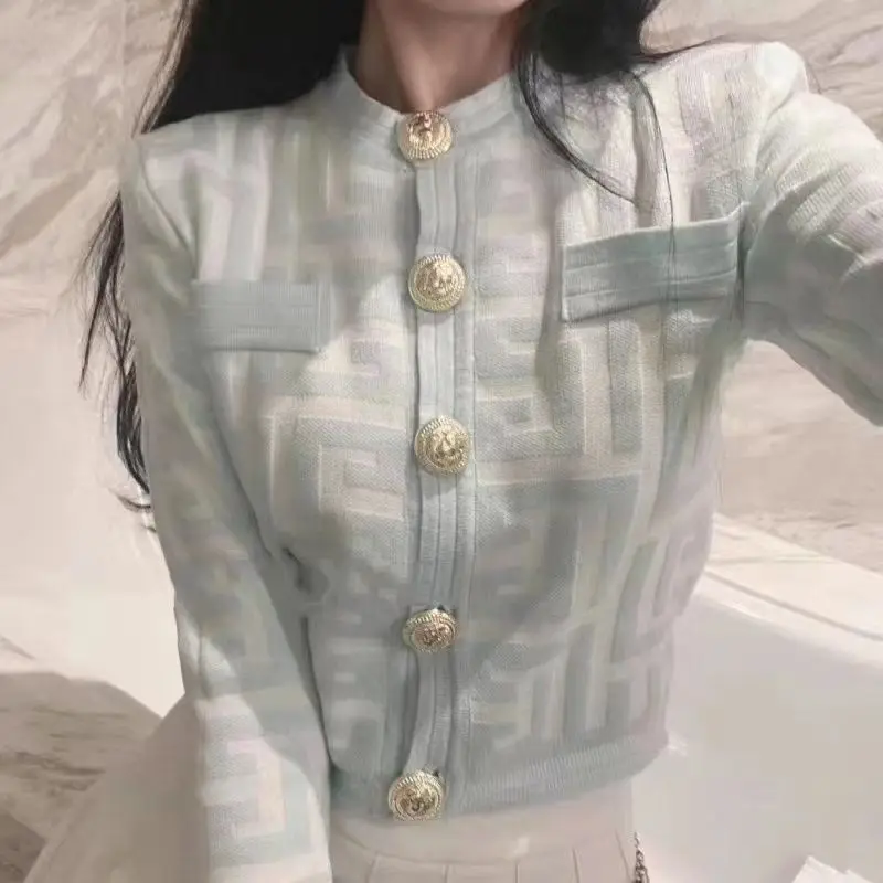 Spring Autumn Jacket Women Knitted Cardigan Cropped Cardigan High-end Luxury Designer Clothes Short Tops  Sweater Trend Coats