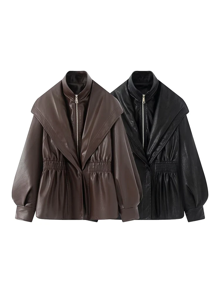 ملابس نسائية خريفية جديدة على الطراز الأوروبي والأمريكي سترة جلدية عصرية فرنسية راقية فضفاضة ضيقة