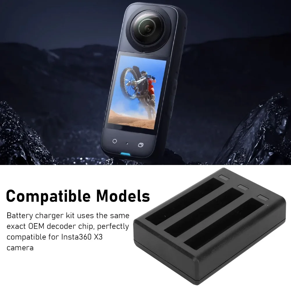 3 Channel Multi-Slot Battery Charger Hub with USB Type C Cable Charging Station for Insta 360 X3