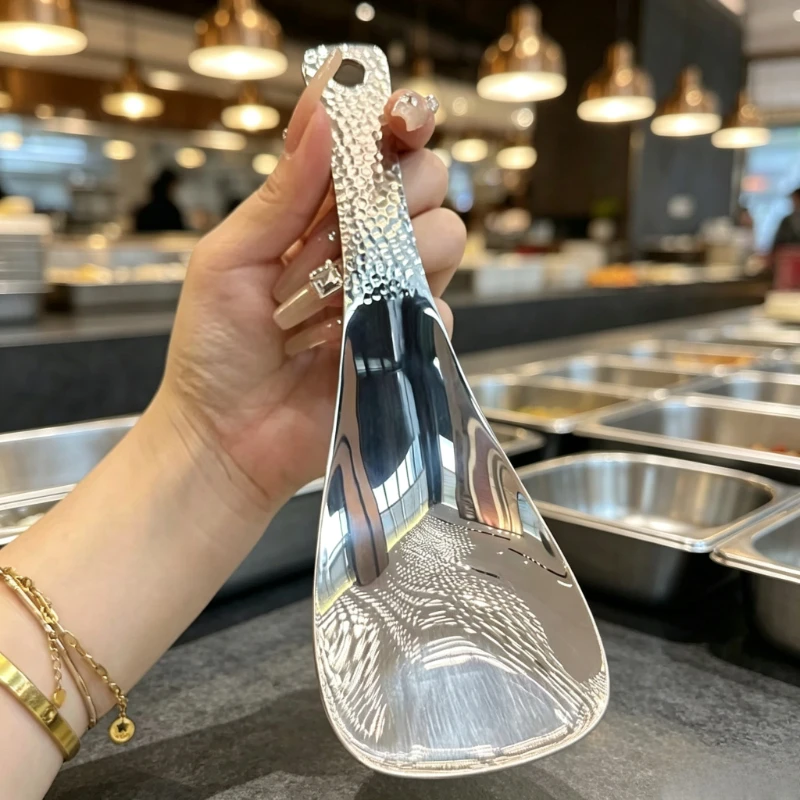 Stainless Steel Hammered Rice Spoon Square Non‑Stick Rice Paddle for Home Canteen Restaurant Self‑Service Rice Serving Tool