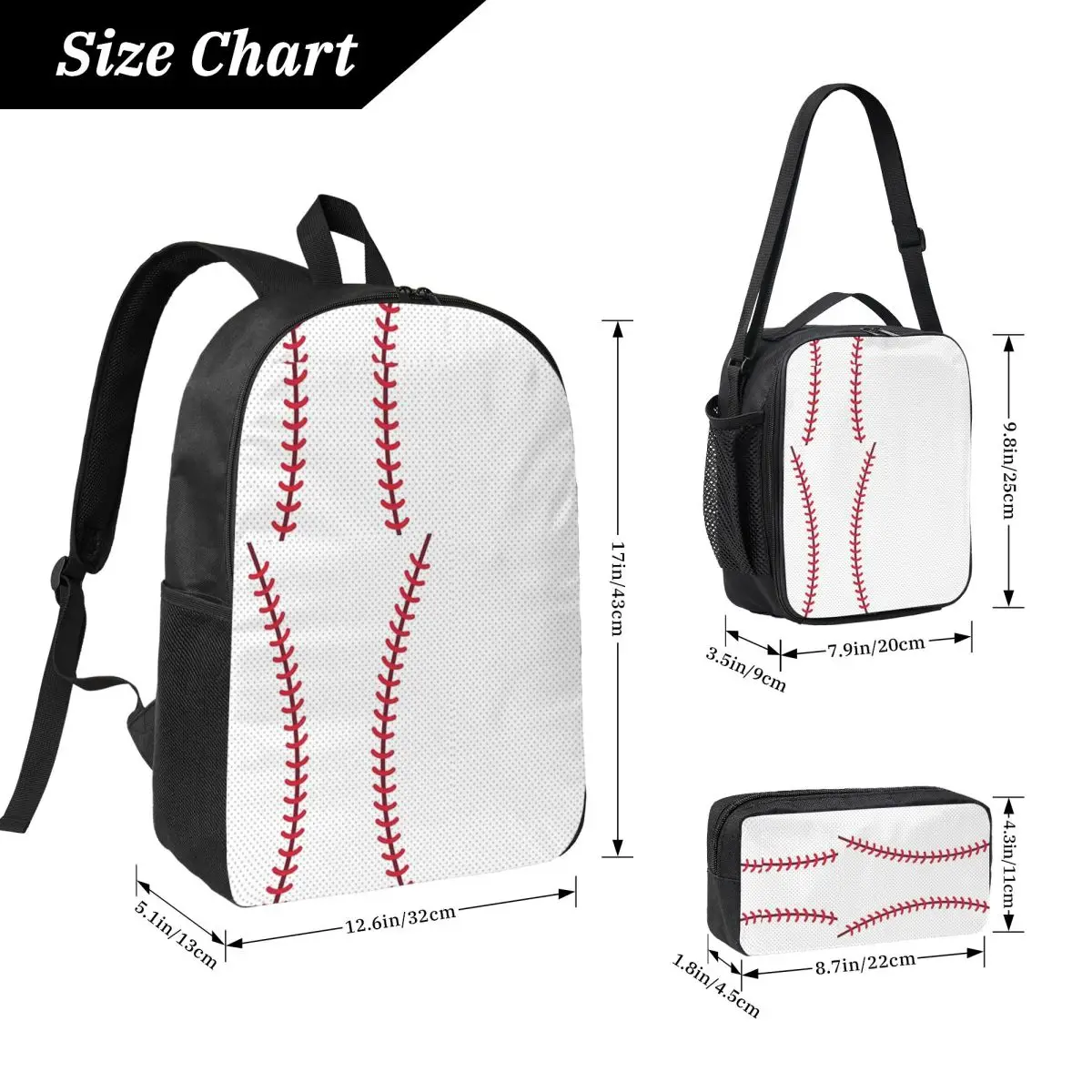 Baseball Backpack Student Boys Girls BookBag School Bag Computer Shoulder Bags 3ps Insulated Lunch Bag Pencil Case