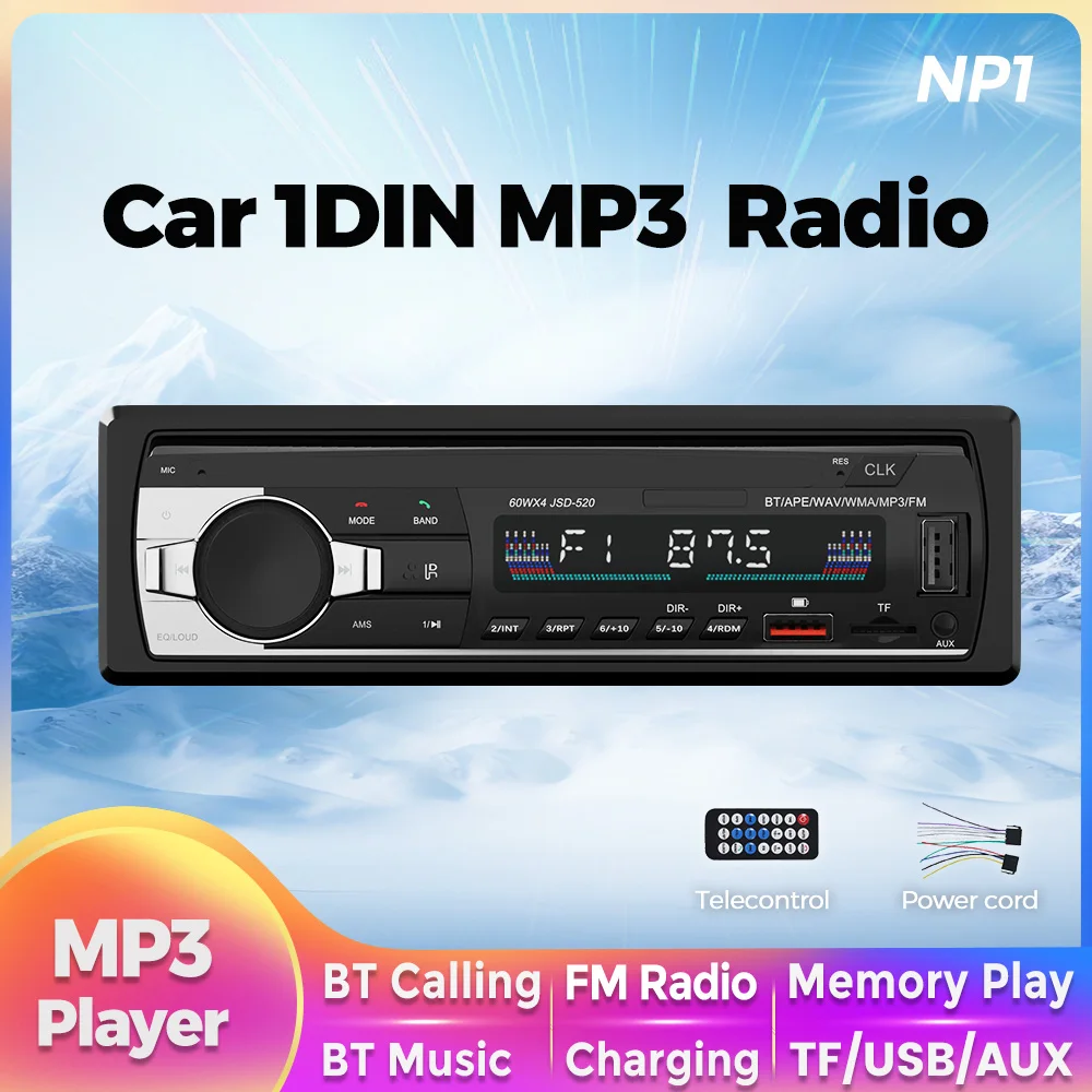 1 Din Car Multimedia MP3 Player Tape Recorder Radio FM Audio Stereo USB TF AUX BT Music Input Autoradio Handsfree Remote Control