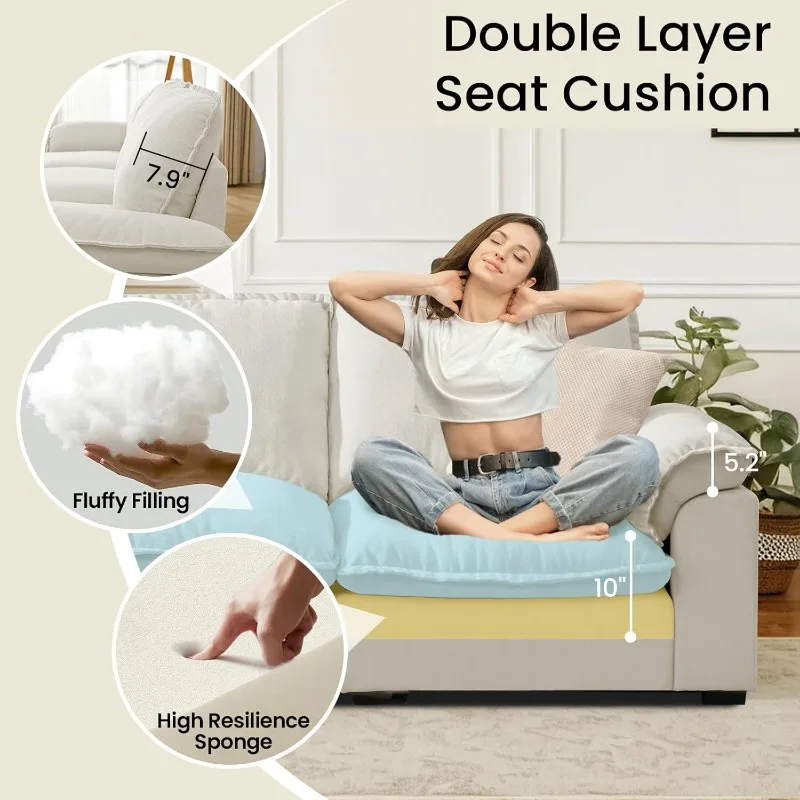 Sofa tiup kursi dalam Sofa Modular dengan Sofa berbentuk L kursi bolak-balik dengan sandaran tangan empuk Chenille White