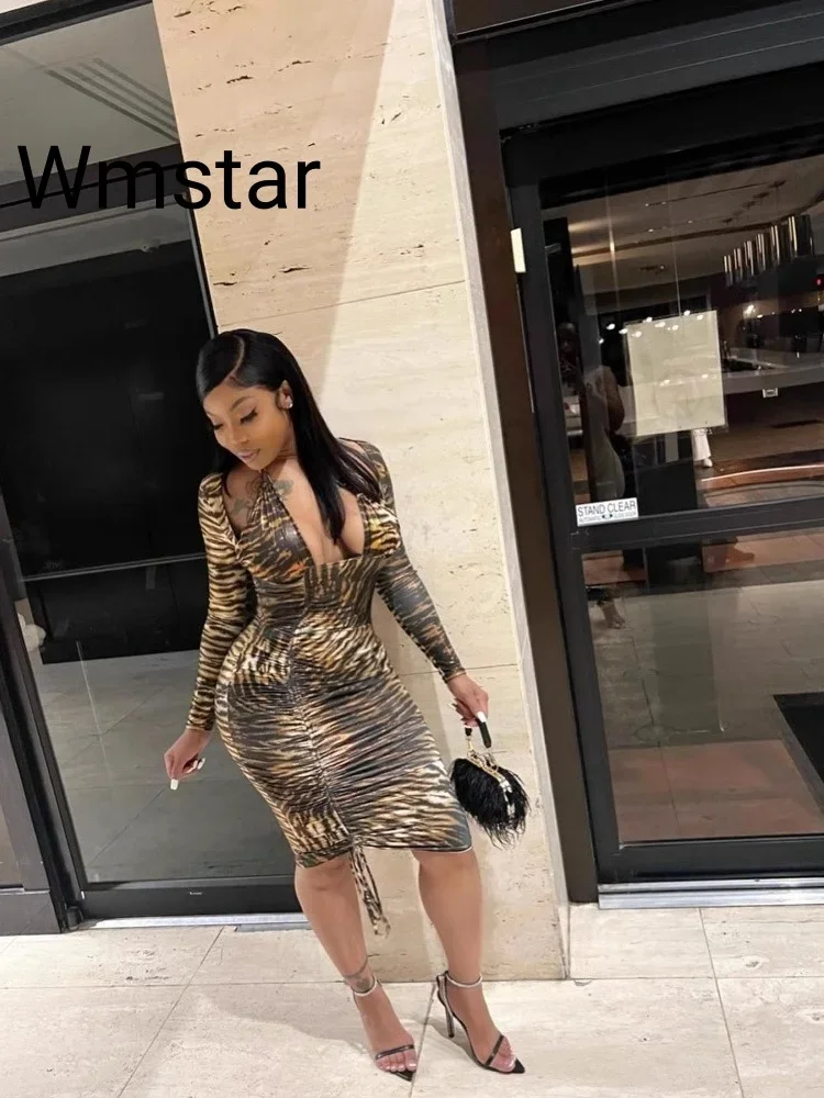 Wmstar Dresses for Women Elegant Sexy Party Bodycon Long Sleeve Animal Print Dress Autumn Clothes Wholesale Dropshipping 2024