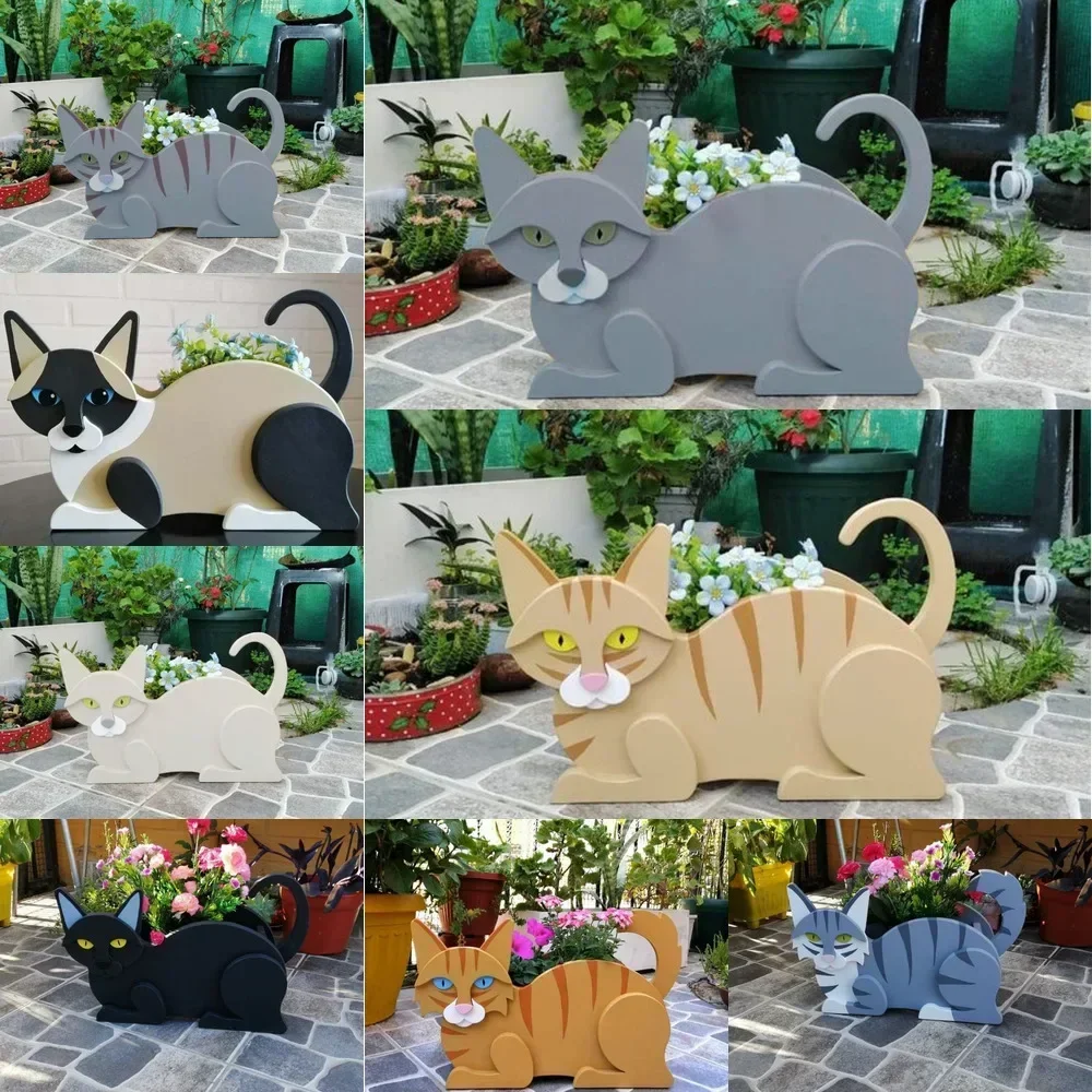 Dog Cat Shape Garden Flower Pot DIY Cute Puppy Animal Statue Sculpture Planter Pot for Home Garden Room Decoration