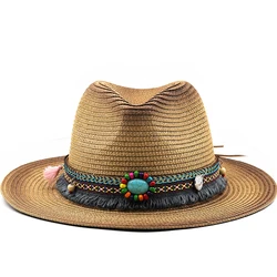 Einfache Vintage Panama Hut Männer Stroh Fedora männliche Sonnenhut Frauen Sommer Strand britischen Stil Chapeau Jazz Trilby Kappe Sombrero