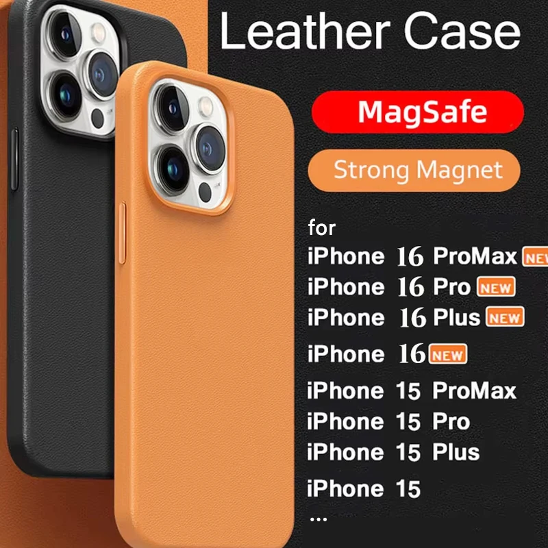 New 2024 MagSafe Leather Case for iPhone 16 Pro Max 15 14 13 12 15Pro 16Pro Luxury Official Magnetic i Phone Cover Accessories