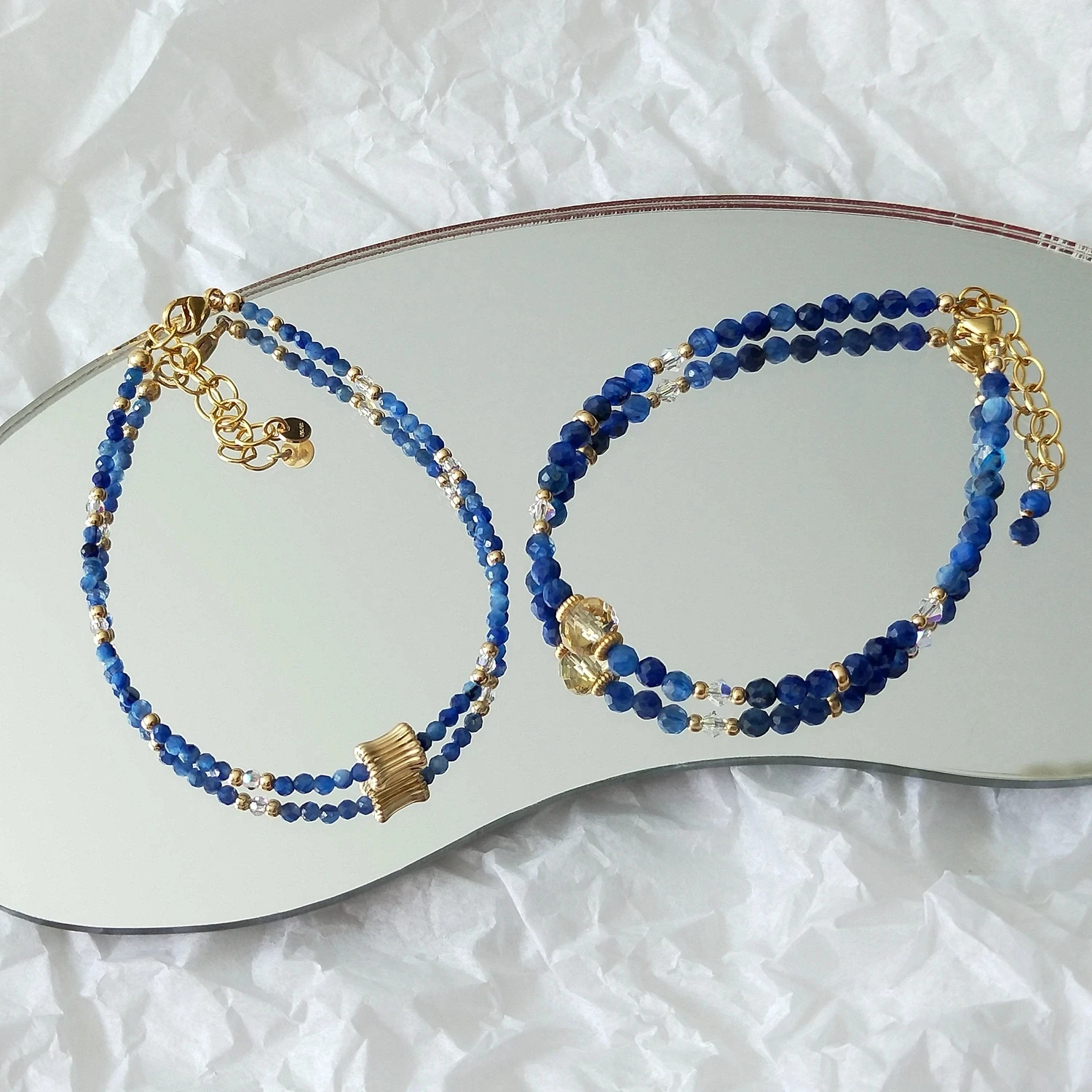 Lii Ji Kyanite Natural Stone 2-8mm Beaded Bracelet American 14K Gold Filled Charm Bracelet Handmade Fashion Jewelry
