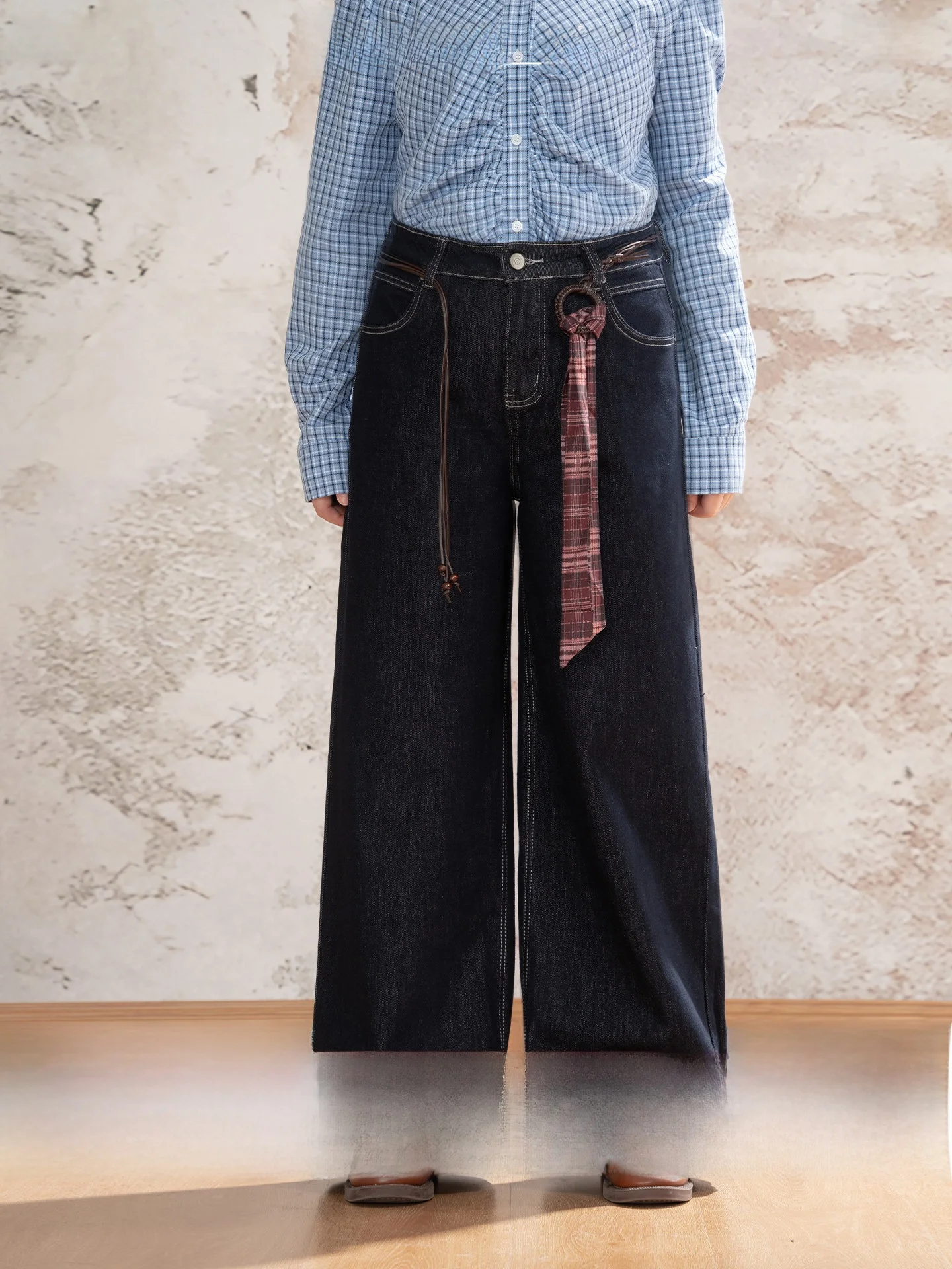 

Heynew Ретро-джинсы синие прямого кроя, повседневные, больших размеров, женские брюки с широкими штанинами, для фигуры типа «груша», осенние, из смесового хлопка