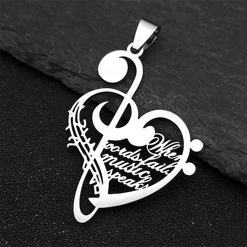 3Pcs Love Heart Music Charms For Women Men Stainless Steel Gold Silver Color Music Score Fashion Male Pendants Jewelry Supplies