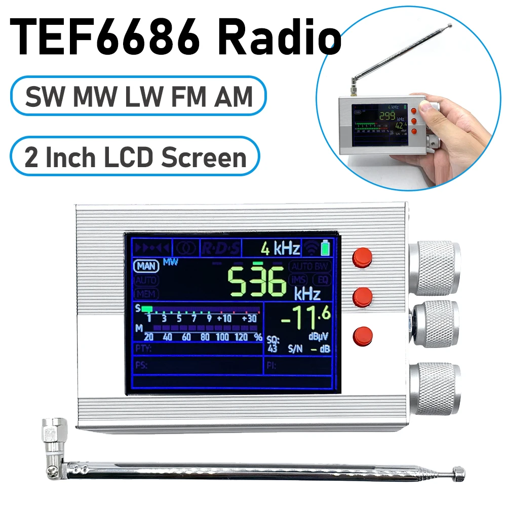 

TEF6686 All Band Radio Receiver 2 Inch LCD Screen AM FM Radio With Telescopic Antenna Aluminum Alloy for SW MW LW FM AM