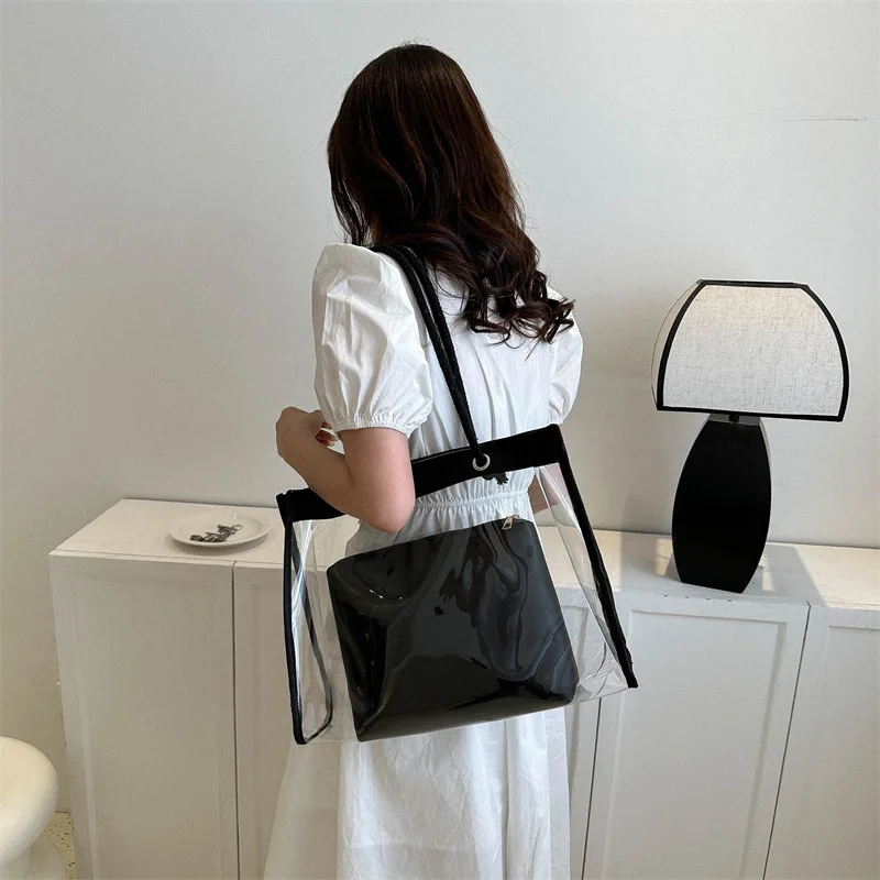 Women\'s Large Capacity Transparent Bag New Japanese Handheld Korean Summer Autumn One Shoulder Bag Commuter Tote Bag