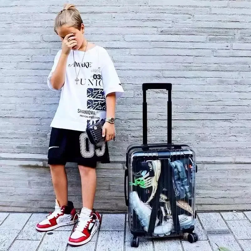 حقيبة شفافة يابانية عبر الحدود حقيبة خفيفة للغاية مقاس 20 بوصة للرجال والنساء حقيبة تروللي بعجلات عالمية صامتة pa