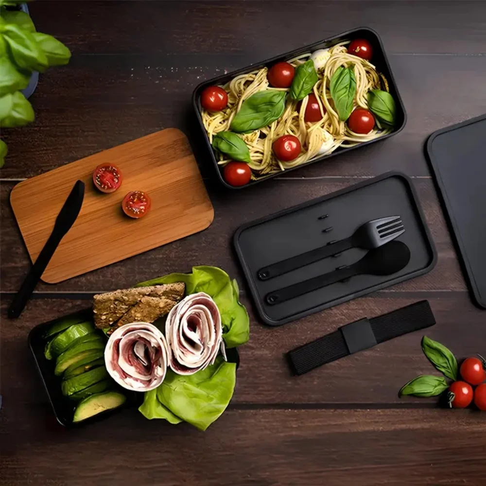 صندوق غداء بينتو للبالغين، مجموعة حاوية تخزين طعام من طبقتين مع أدوات مائدة للأطفال/الأطفال، ميكروويف وأمان للاستخدام في غسالة الأطباق #4