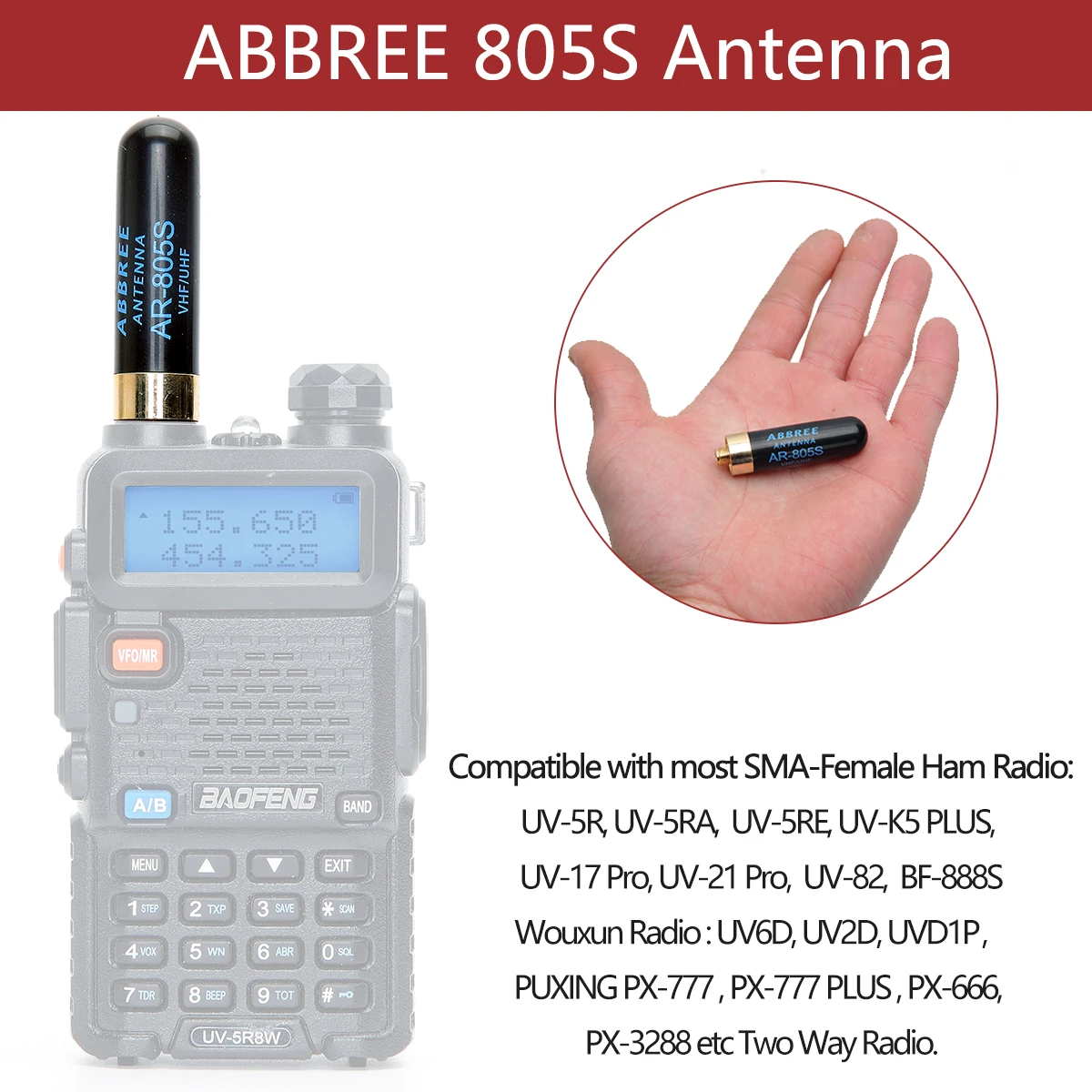 ABBREE Mini Walkie Talkie Antenna AR-805S SMA- Female Dual Band High Gain Antenna For Baofeng BF-888S UV-5R UV-21 PRO Ham Radio