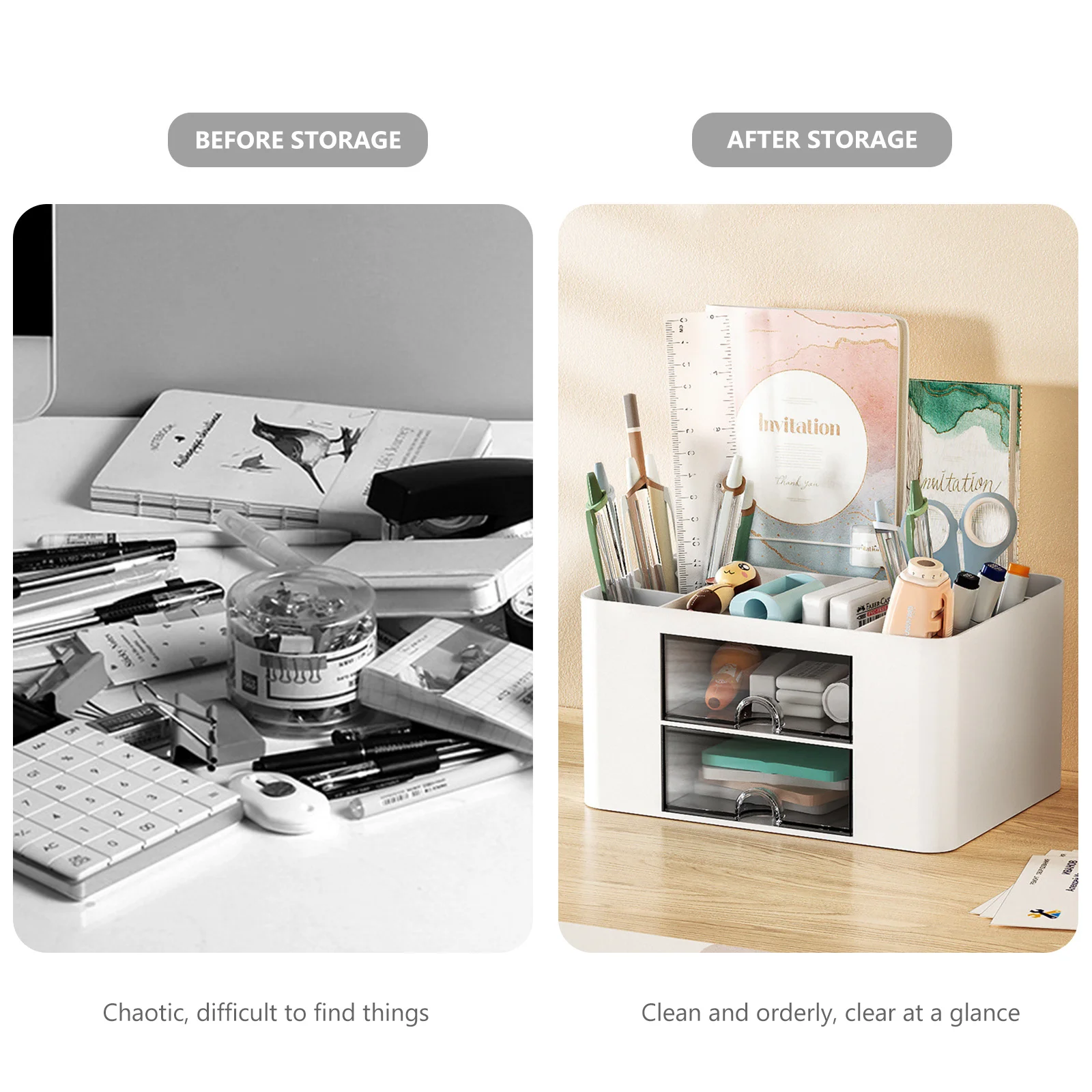 

Makeup Storage Box Desktop Organizer For Cosmetics, Jewelry, Skincare, Office, Home, Bathroom, Drawer Style Container