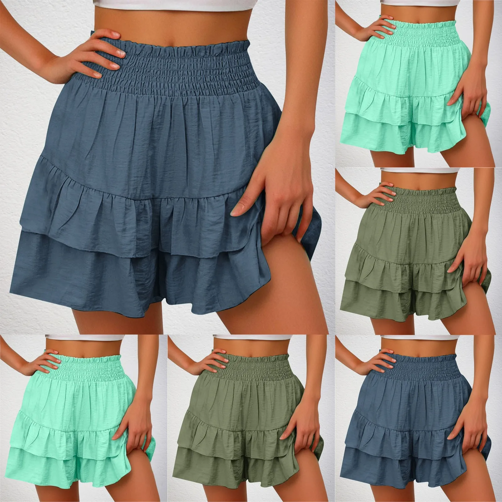 

Solid Pleated Short Skirt For Women 2024 Summer Vintage Women's High Waist Ruffle Mini Skirt Female Vacation Bohemian Dress