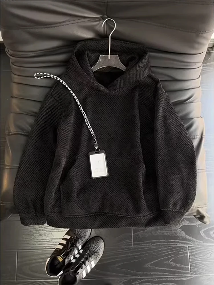 

Bla annel Knitted Hoodie Men's Autumn Winter American Retro Heavyweight Hardwearing Loose Thi Outerwear Comfortable Fit