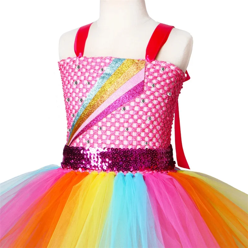 Rainbow JoJo Shiva costume girls bow tutu dress birthday party outfit Princess girl Carnival Halloween costumes for kids clothes