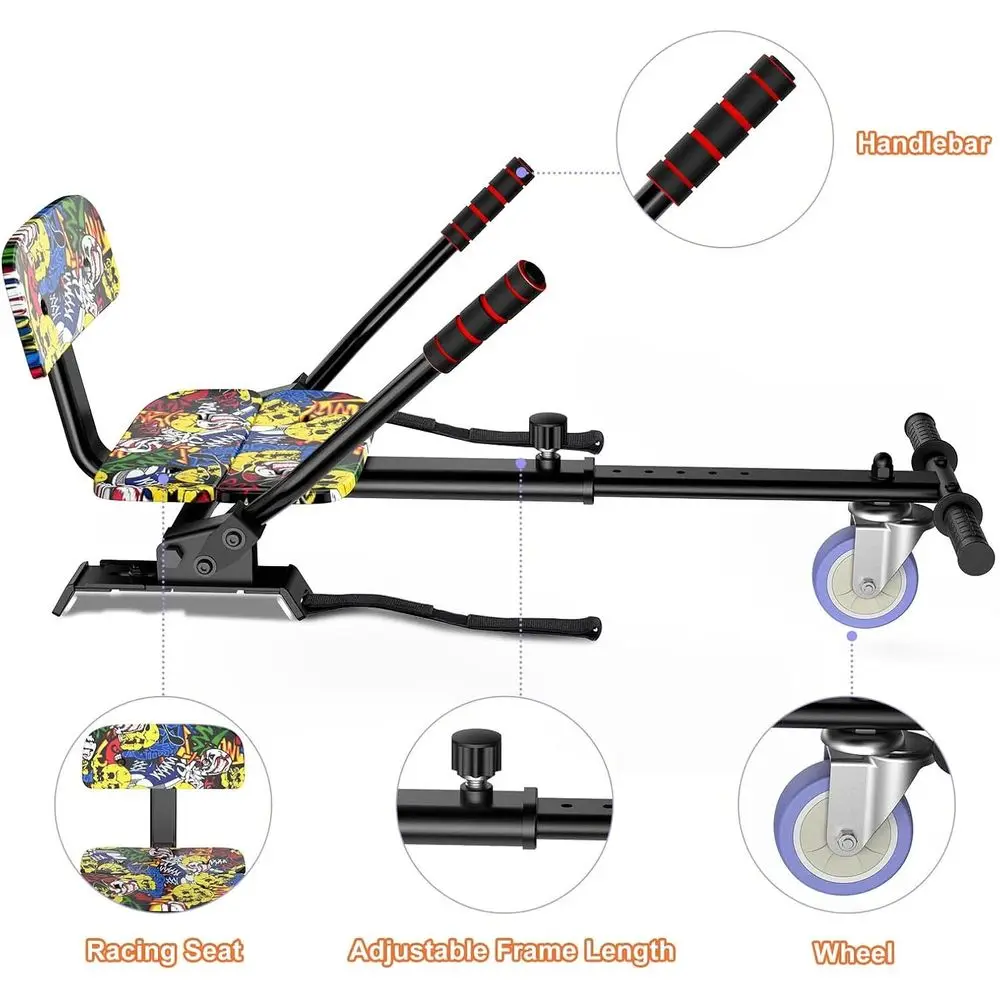 Acessório de assento conversível para scooters de autoequilíbrio, kit Go-Kart ajustável, cabe em 6,5 a 10 modelos (scooter não incluído)