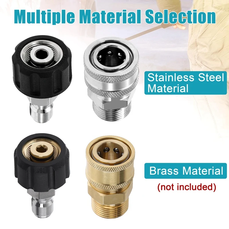 4Pcs Pressure Washer Adapter Set, Quick Connect Kit, M22 14Mm To M22 Metric Fitting, Stainless Steel Easy Install Easy To Use