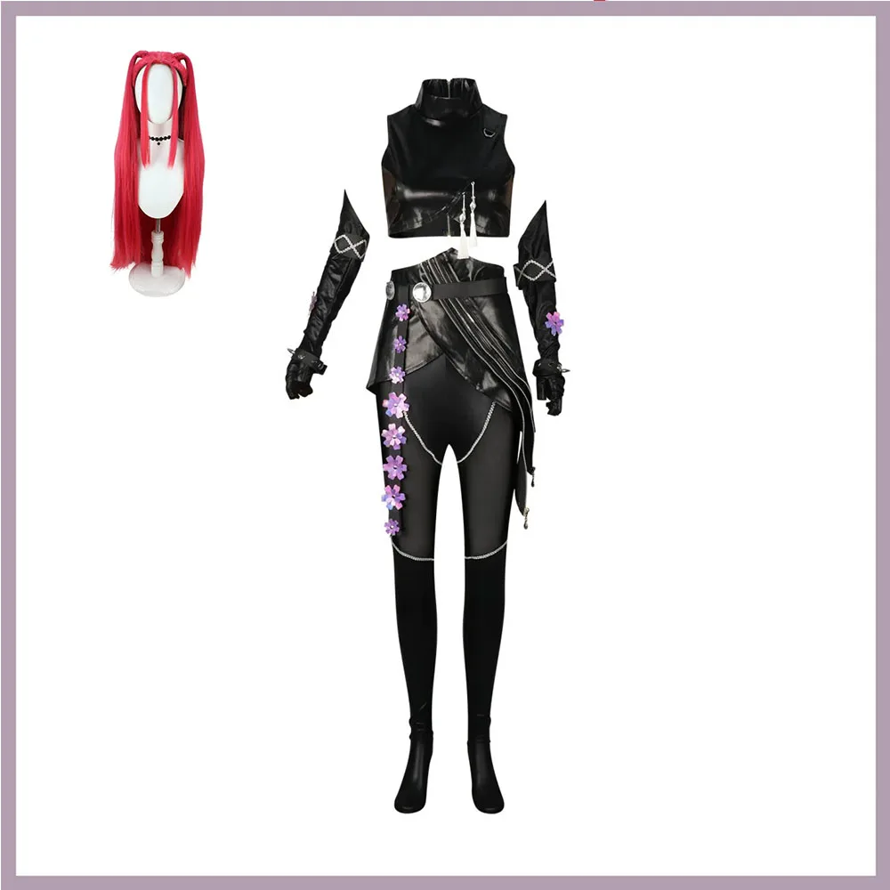 

Anime KPop Demon Hunters Mira Cosplay Costume Black Sleeveless PU Top Uniform Full Set Wig Woman Halloween Carnival Party Suit