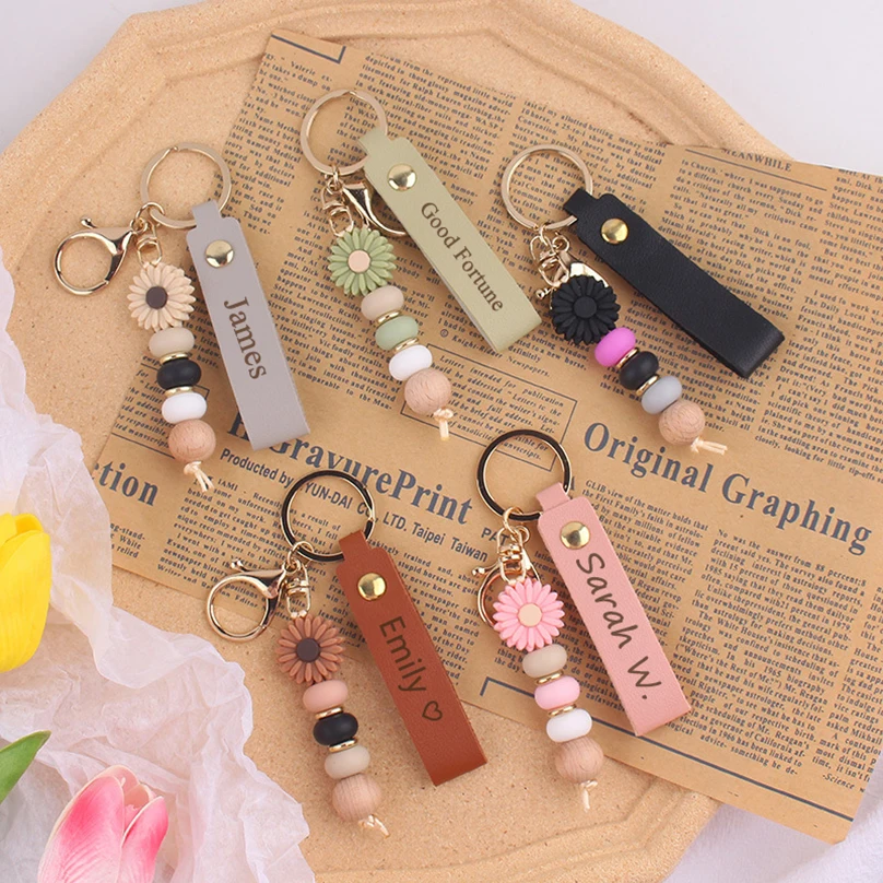 Porte-clés avec nom personnalisé, texte personnalisé, cadeau en cuir PU pour hommes et femmes, pendentif personnalisé avec nom gravé au Laser