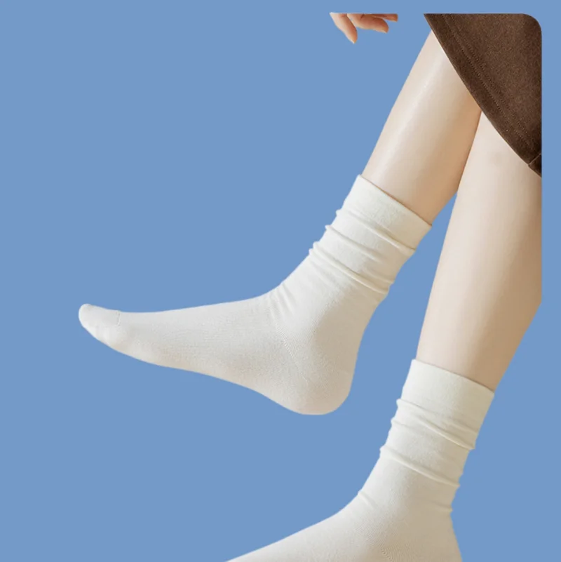 2/5 Pairs New Summer Thin Middle Tube Socks Pile Women's Socks White Black Polyester Cotton Spring And Autumn Confinement Socks