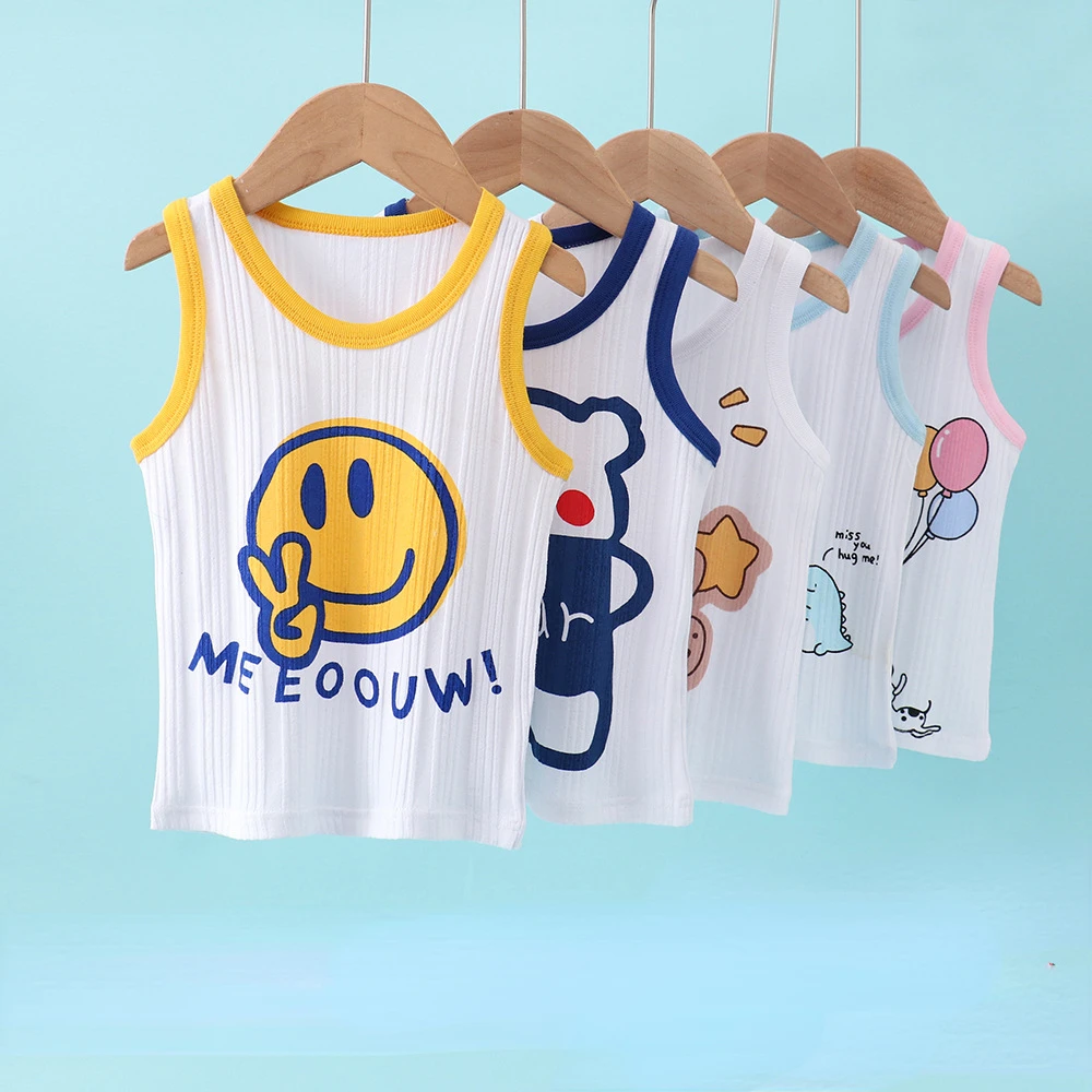 Baby Girls Boys Tank Tops Kids Cartoon Print Sleeveless Vest 2024 Summer  Top Tees Children\'s Undershirt Clothing Casual