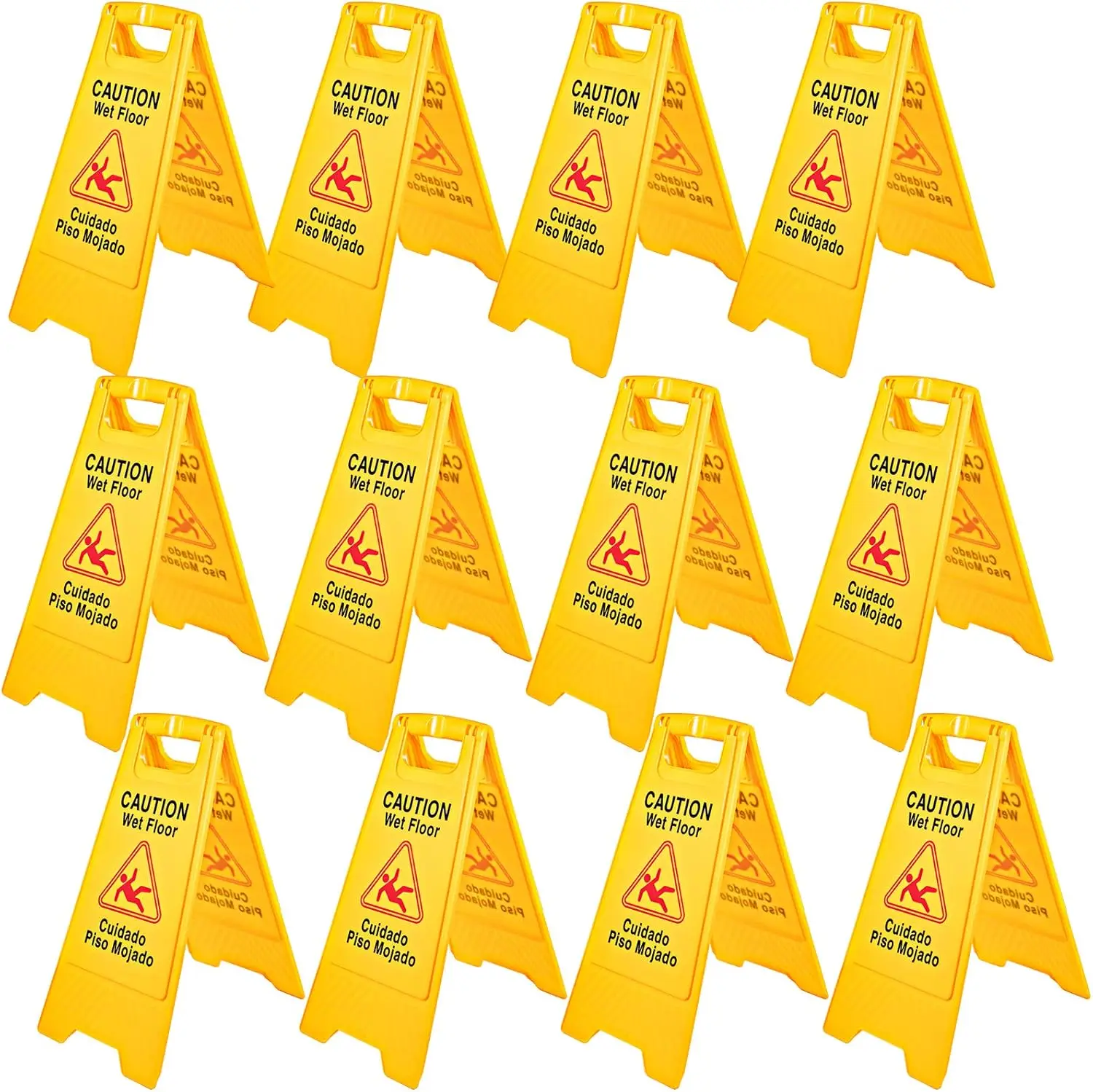 12 Pack Caution Wet Floor Sign 25-Inch Yellow Wet Floor Sign Double Sided Wet Floor Cones Fold-Out Bilingual Plastic Board