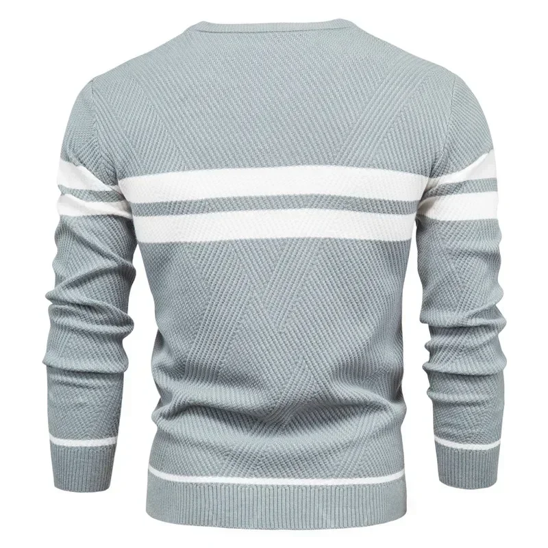 Autumn and Winter Embroidered Mens Boys Winter Stripe Sweater Thick Warm Pullovers Men\'s O-neck Basic Casual Slim Sweaters