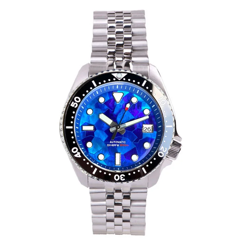 Tandorio glänzendes schwarzes Gehäuse-Zifferblatt, 41 mm, NH35AA, 200 m wasserdichte automatische Taucheruhr für Herren, 120-Klick-Lünette, Saphir-Stahlarmband