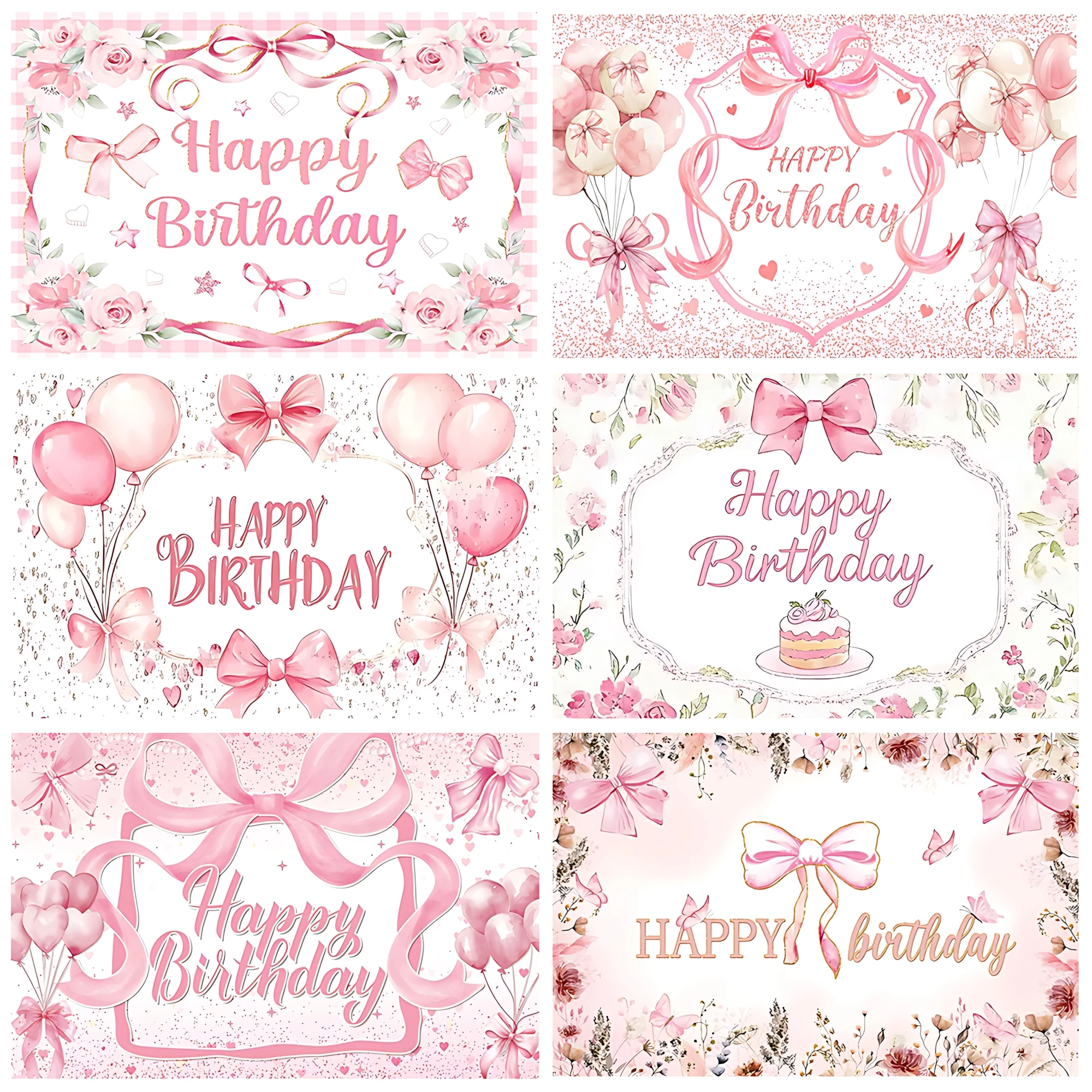 

Pink Bow Tie Birthday Background Balloon Flowers Diamond Girls Birthday Party Decor Banner Supplies Kids Baby Photo Props Gifts