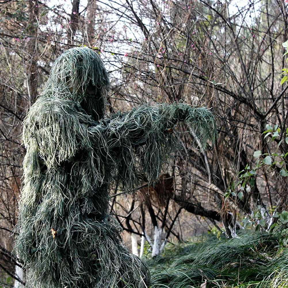 5Pcs/Set Camouflage Ghillie Suit with JACKET Pants Hood Carry Bag Paintball Ghillie Suit Camo Ghillie Suit Hunt Clothing Parts