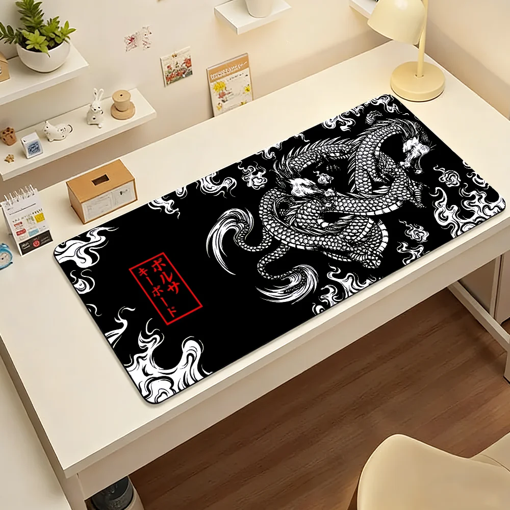 Japanese Dragon Mouse Pad Large Non-Slip Waterproof Mat Stitched Edge Keyboard Pad for Gaming Daily Office