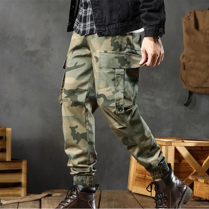 Autumn Men Camouflage Workwear Pants Korean Fashion Handsome Ankle-Length Trousers Male Vintage Loose Casual Outdoor Pants