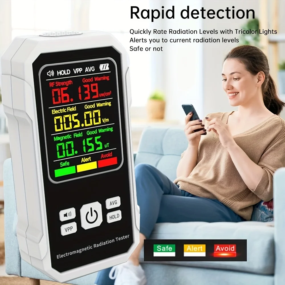 

Digital Electromagnetic Radiation Detector with RF Strength, Electric Field, and Magnetic Field Readings - Battery Operated