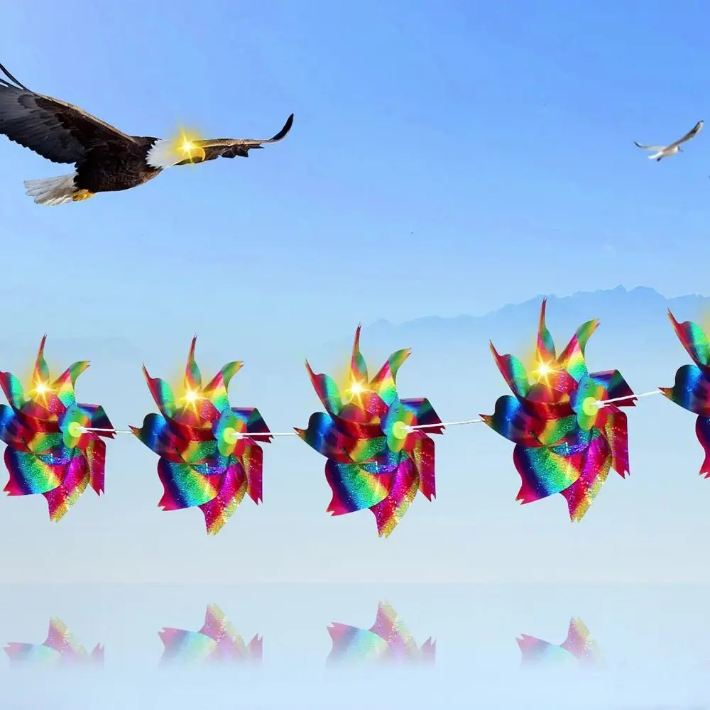 Moulin à vent répulsif Anti-oiseaux, corde de 10M, Protection contre les vergers, moulin à vent réfléchissant coloré, répulsif pour oiseaux