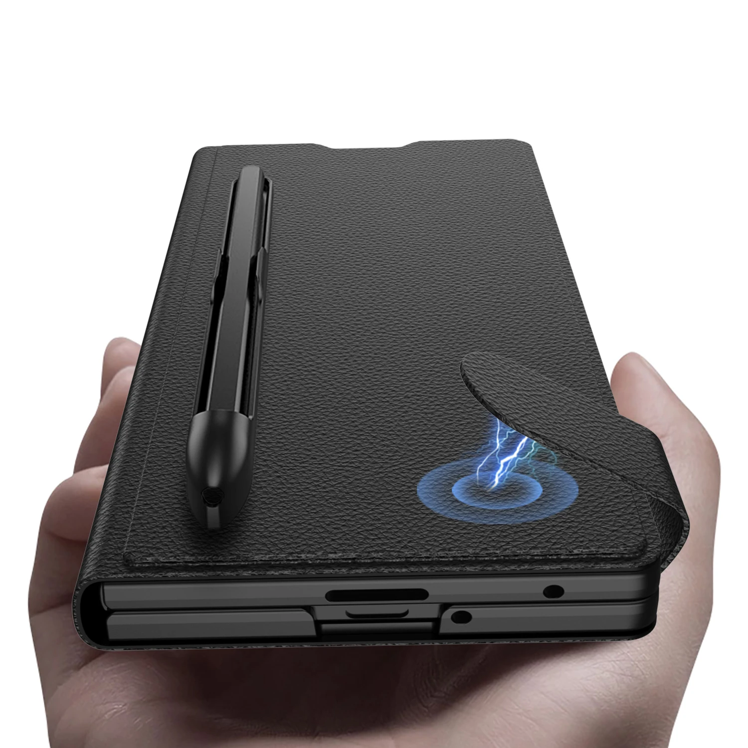حافظة لهاتف سامسونج جالاكسي Z فولد 7 فاخرة من جلد البولي يوريثان ومحفظة للبطاقات وغطاء خلفي واقٍ لهاتف سامسونج Z Fold 7