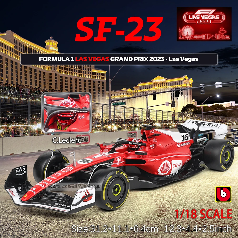 Bburago 1:18 Las Vegas Ferrari 2023 SF23 #16 #55 Car Model Vehicles Formula 1 Alloy Toy Vehicle Exquisite Collection