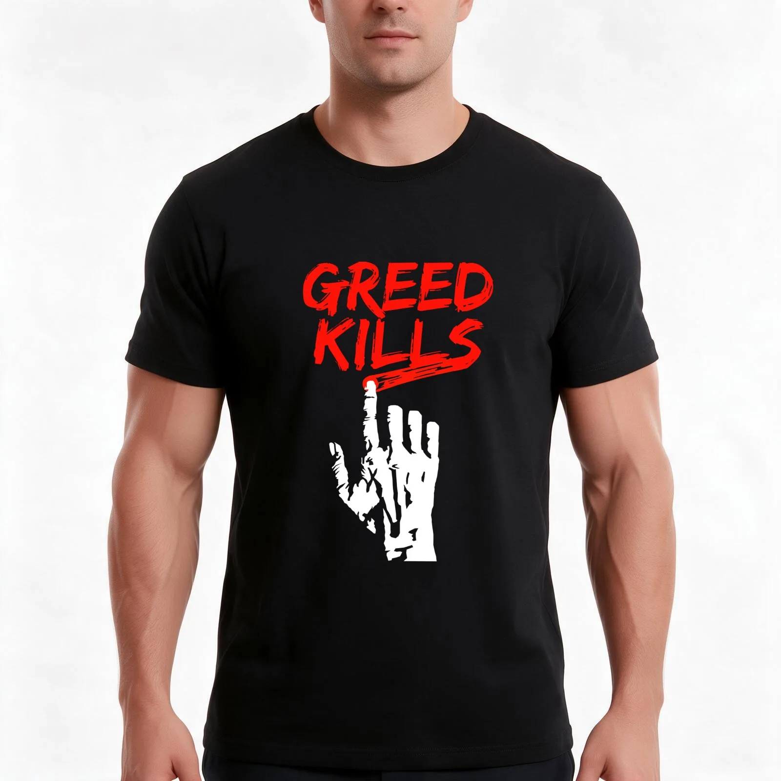 Greed Kills T-Shirt, Summer Casual Cotton Tee, Oversized Streetwear Tops, Vintage Graphic Print, Loose Fit Short Sleeve