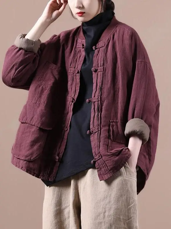 Jaqueta Fena de Aodão e Linho com Caimento Solto e Espo, Novo Estilo Outono Inverno, Aboa, Estilo Étnico Artísti...
