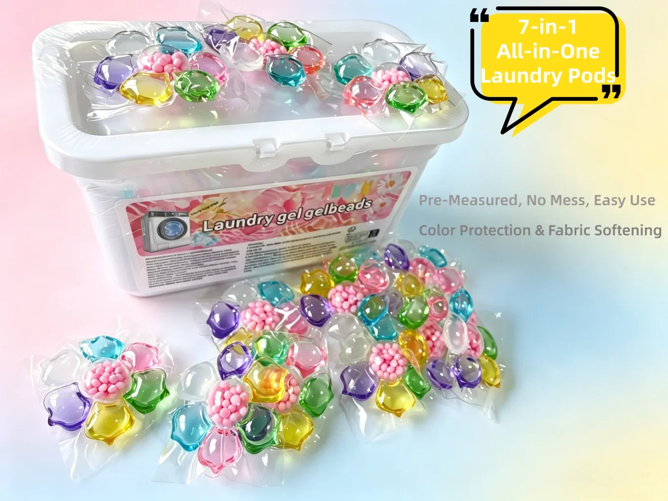 7-In-1 Laundry Detergent Pods, 20pcs/bag, 50pcs/box, Bacteria & Mite Removal, Color Protection, Long-Lasting Fragrance, Powerful