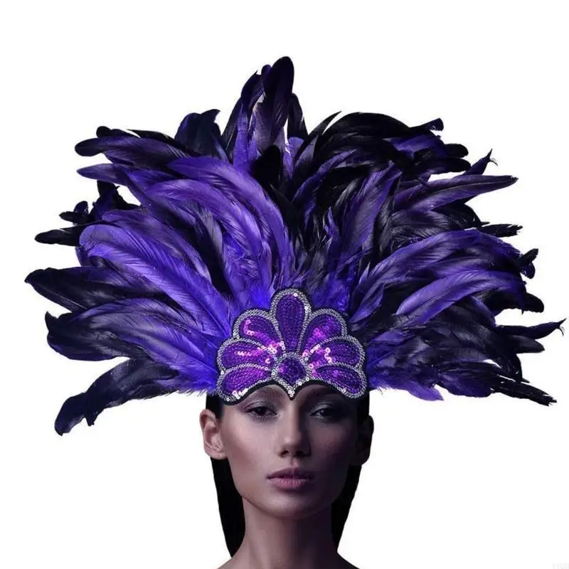 Cerchietto per capelli per feste per banchetti, fascia per capelli con piume indiane, per ragazze etniche, per Halloween